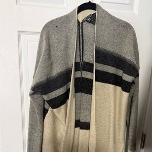 Vince Two-Tone Knit Cardigan in Cream and Charcoal